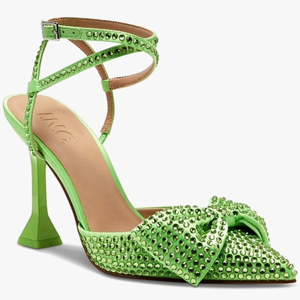 New w/Box INC International Concepts Stefia Lime Bow Rhinestone Ankle Strap Heel - Picture 6 of 6
